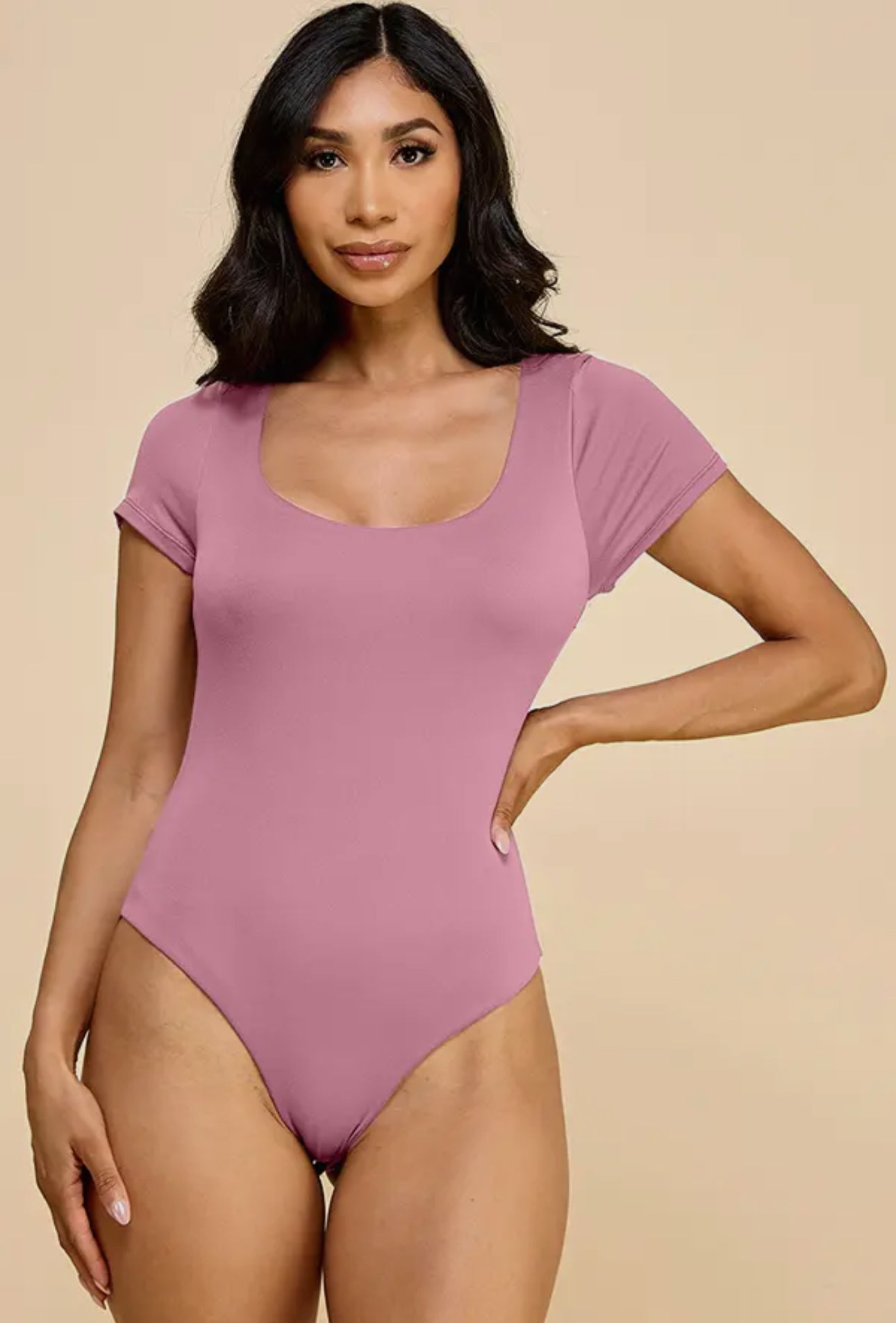 SHORT SLEEVE SCOOP NECK DOUBLE LAYERED BODYSUIT