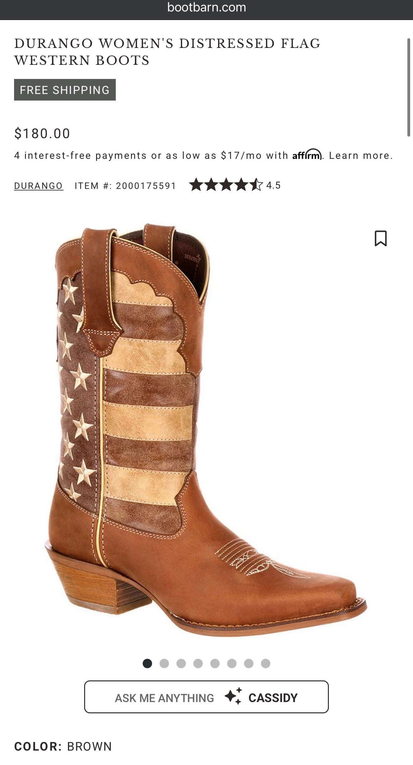(WOMENS 7.5) DURANGO WOMEN'S DISTRESSED FLAG WESTERN BOOTS *WORN ONCE*