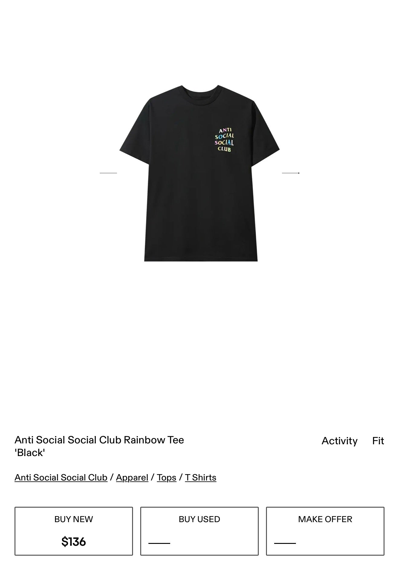 (XL) Anti Social Social Club Rainbow Tee 'Black'