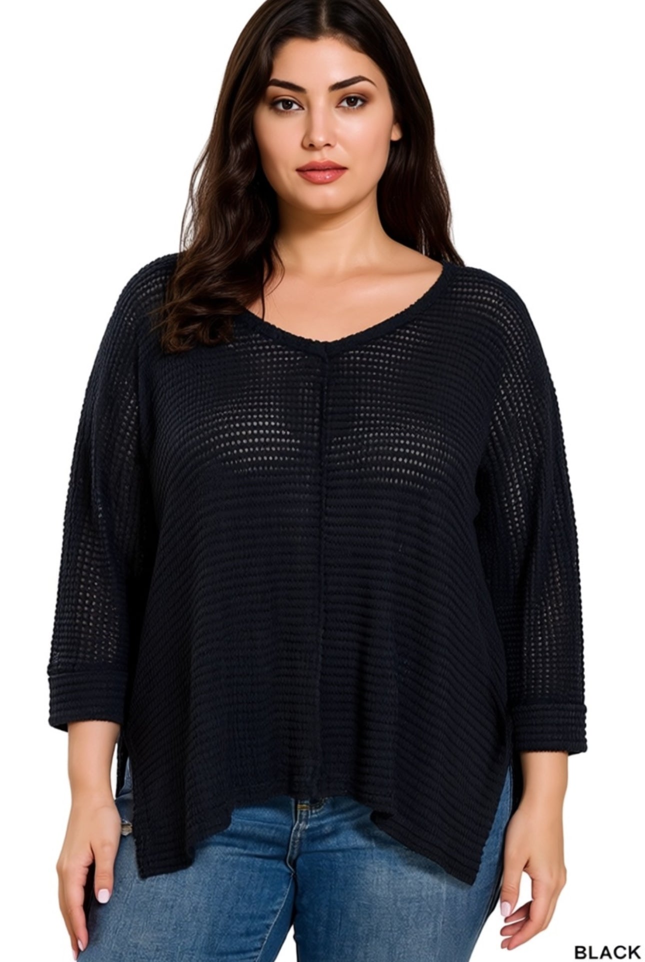 PLUS SIZE SLIMMING SHEER SWEATER