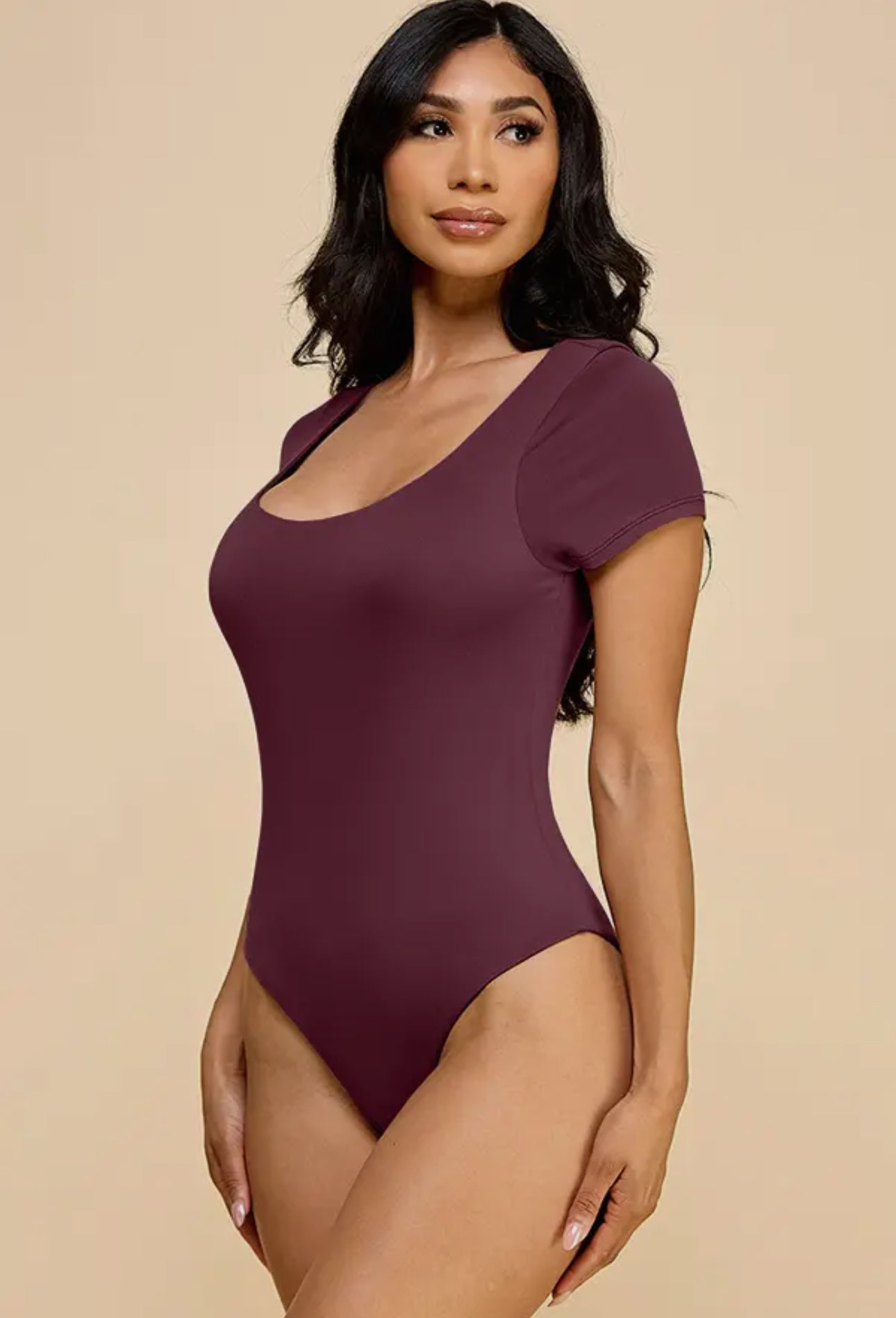 SHORT SLEEVE SCOOP NECK DOUBLE LAYERED BODYSUIT