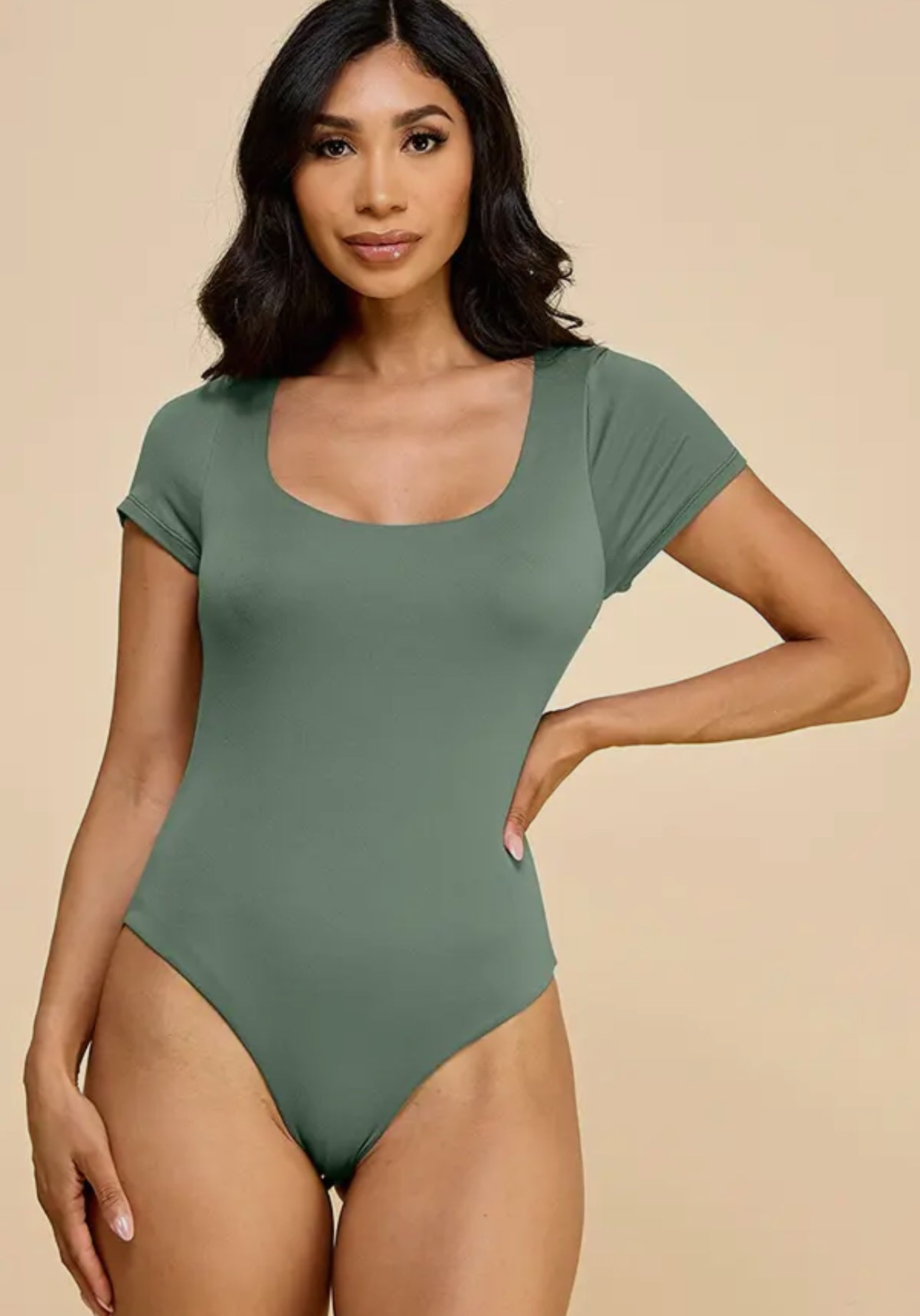 SHORT SLEEVE SCOOP NECK DOUBLE LAYERED BODYSUIT