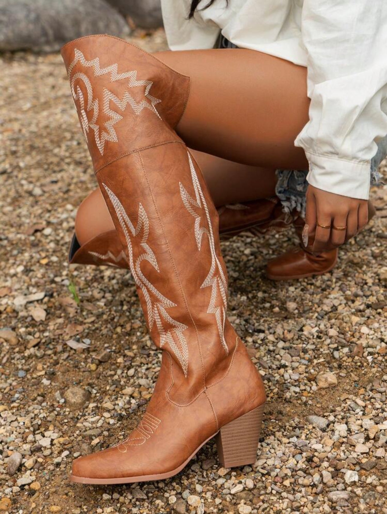 WESTERN EMBROIDED KNEE HIGH RETRO COWGIRL BOOTS