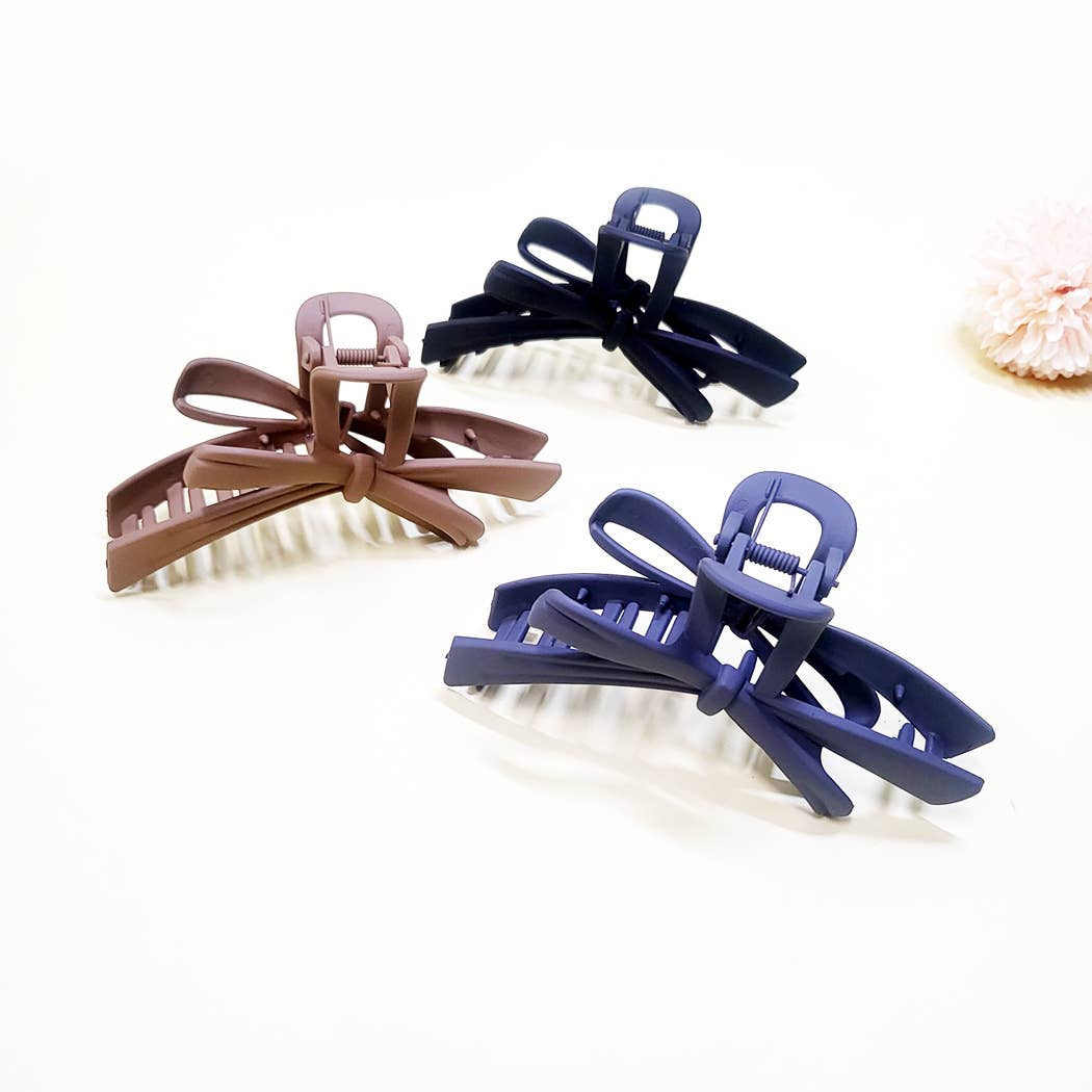 Matte Color Ribbon Shape Hair Claw Clip