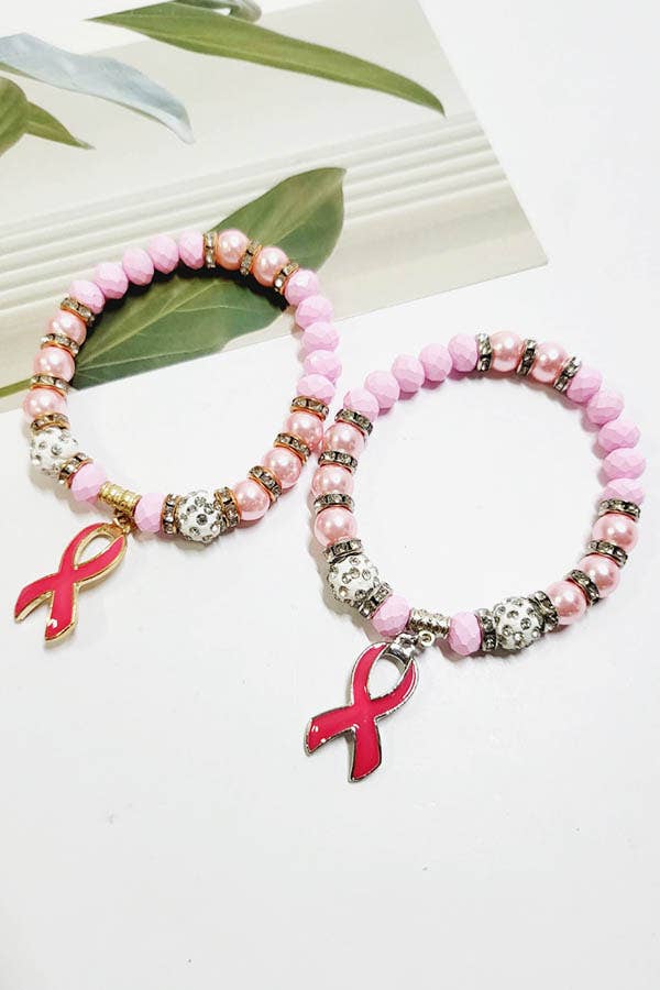 Breast Cancer Awareness Ribbon Charm Bracelet