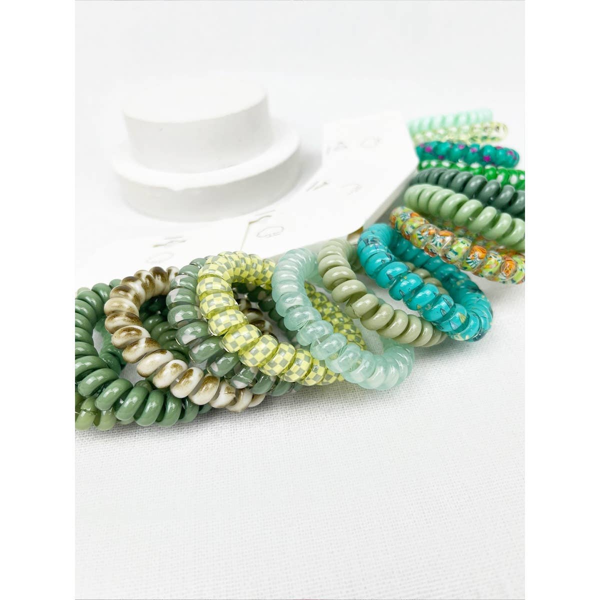 Green Tone Multi Design Spiral Hair Ties