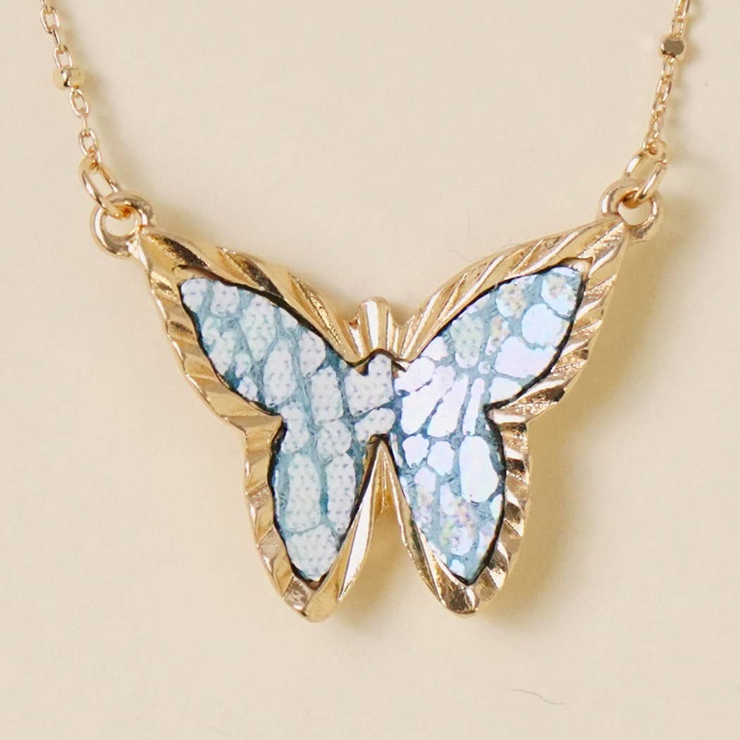 Leather Butterfly Pendant Necklace