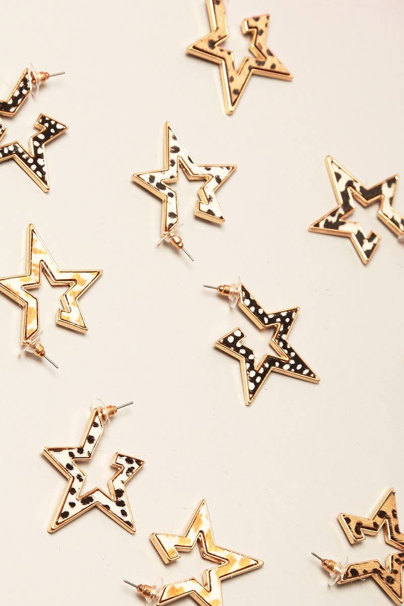 Star Shape Multi Animal Print Hoop Earrings