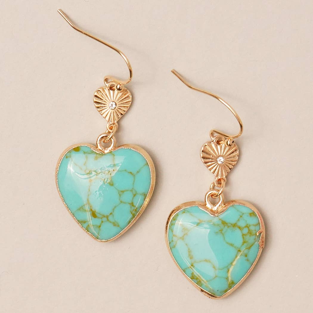 Heart-Shaped Semi-Precious Stone Hook Earring