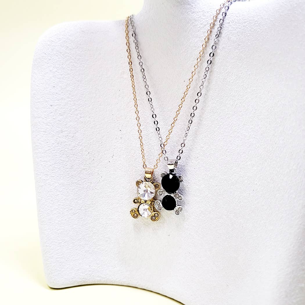 Rhinestone Bear Charm Necklace