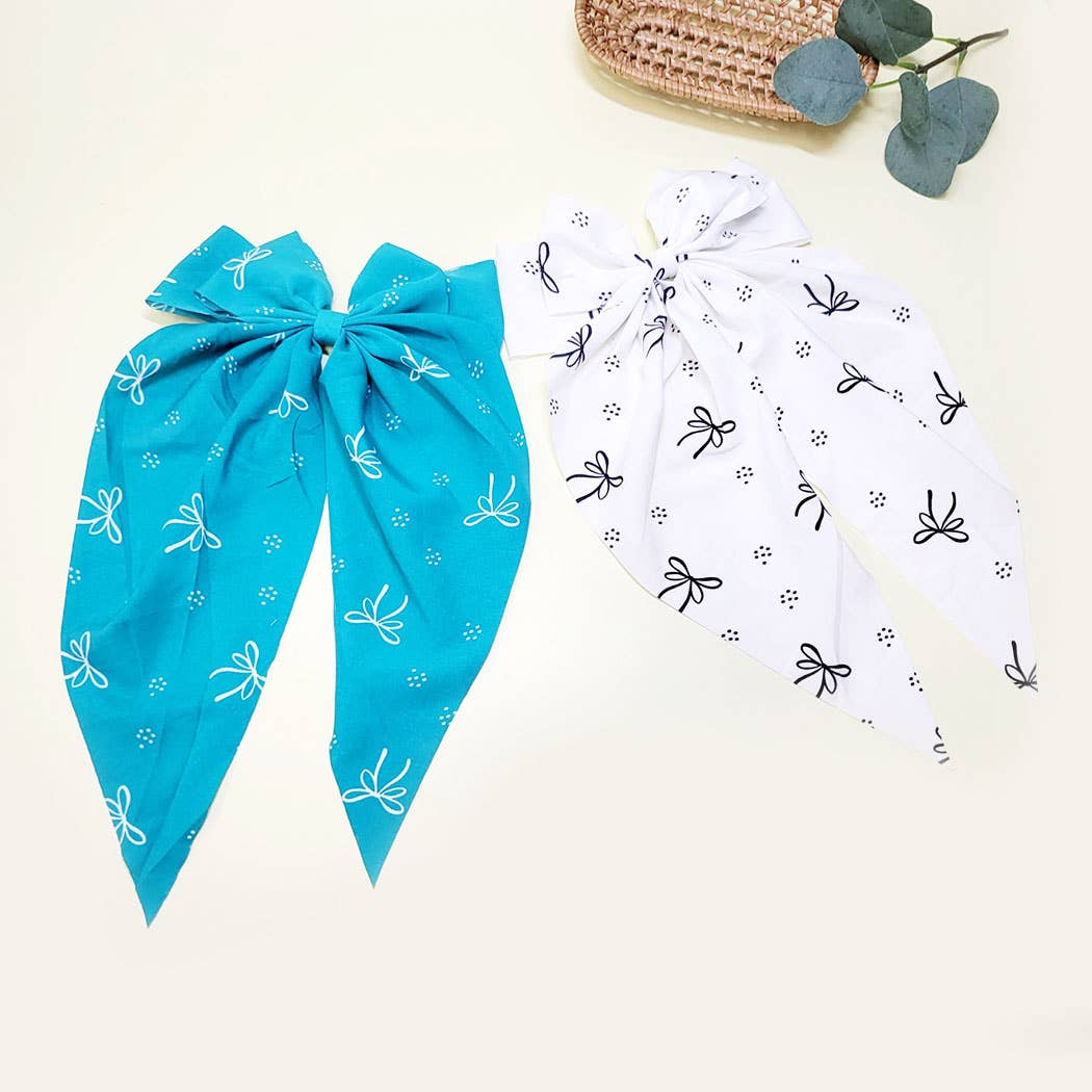 Ribbon Print Long Tails Hair Bow
