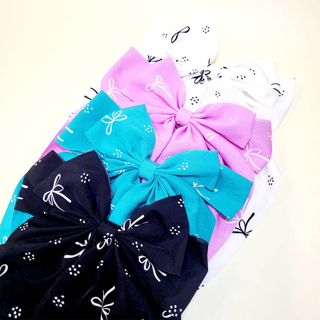 Ribbon Print Long Tails Hair Bow