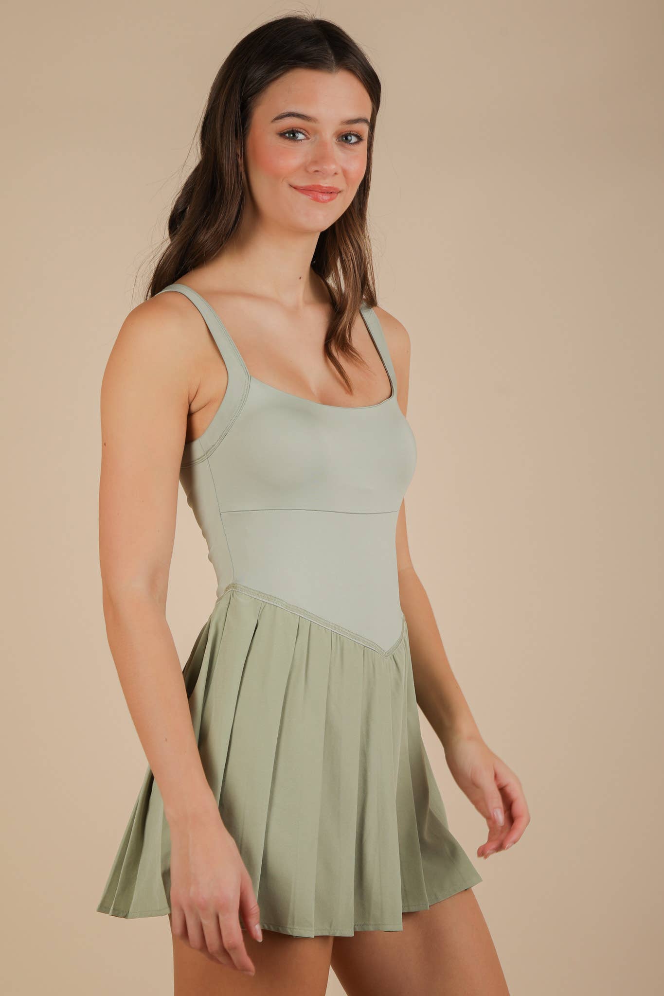 Pleated Skirt Activewear Dress W/ Under Shorts