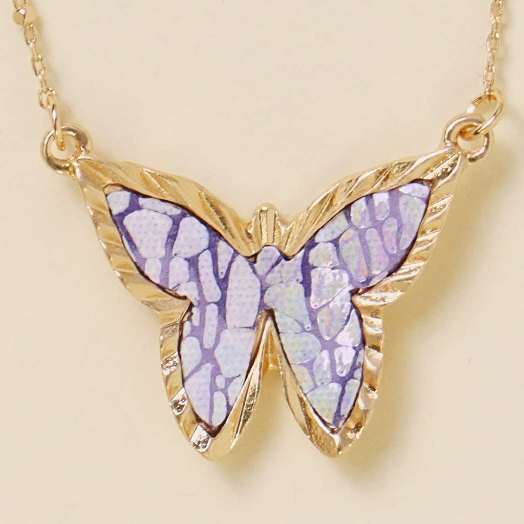 Leather Butterfly Pendant Necklace