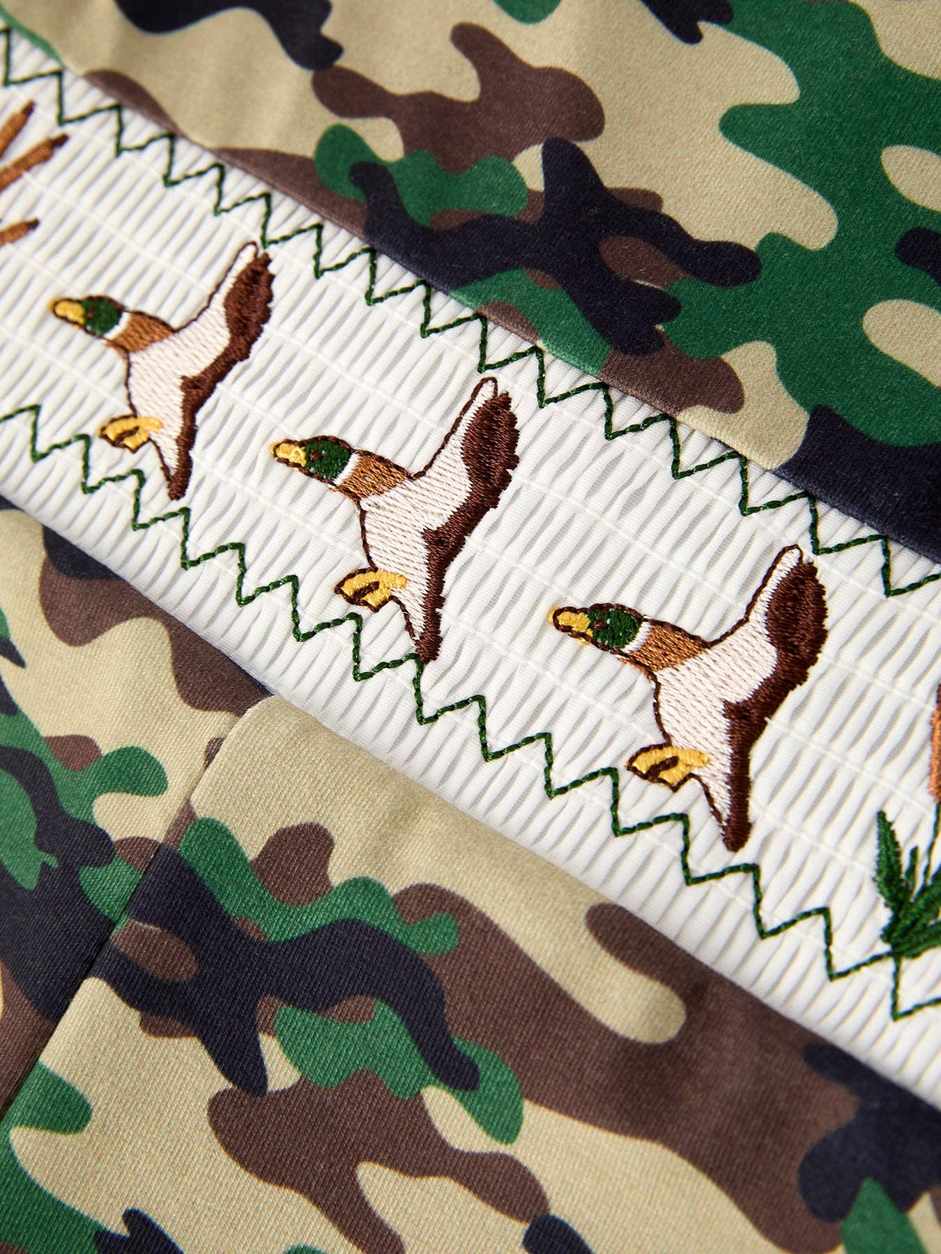Camouflage Duck Smocking Embroidery Baby Boy Romper
