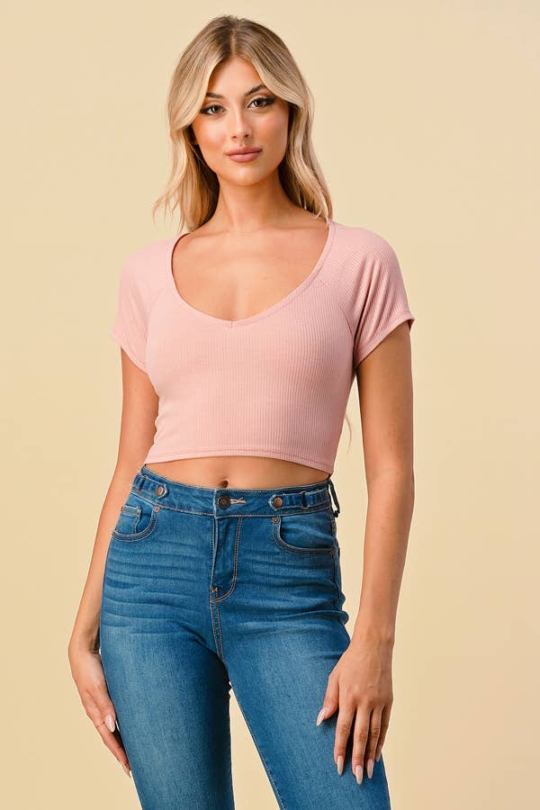 V-NECK RIB CROP TEE