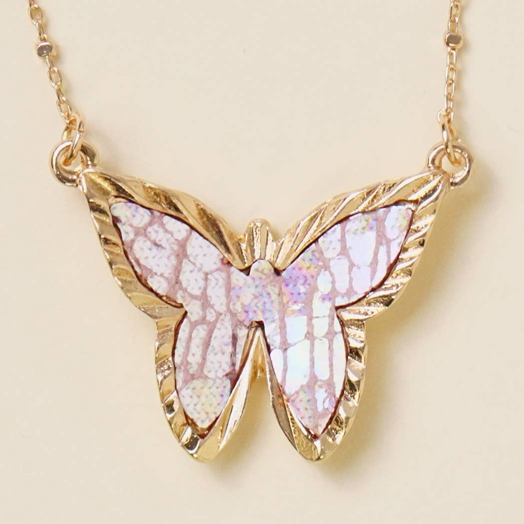 Leather Butterfly Pendant Necklace