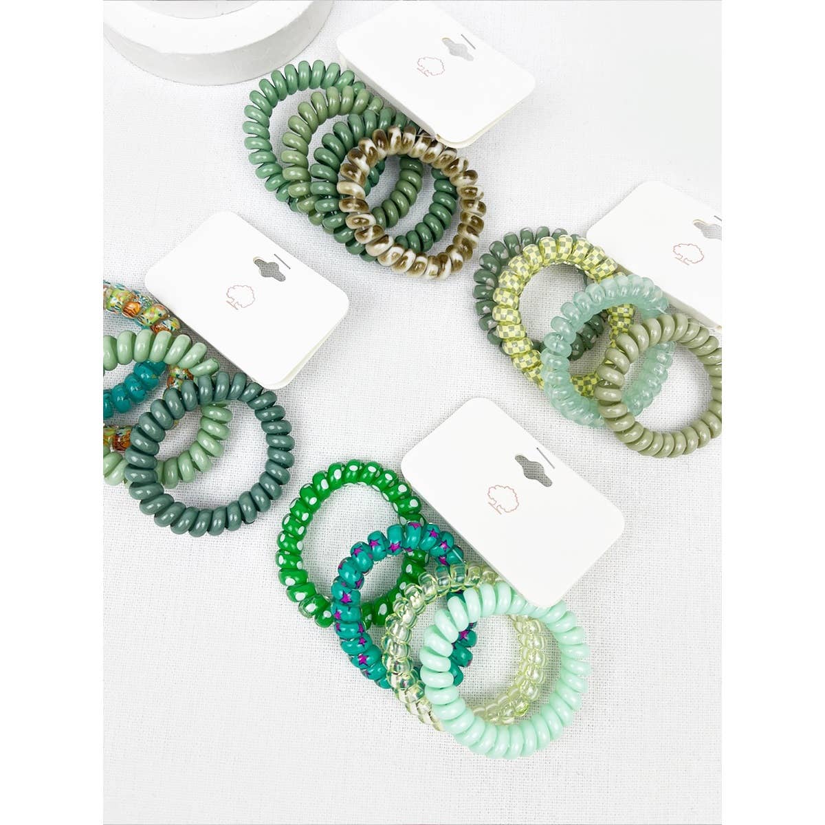 Green Tone Multi Design Spiral Hair Ties