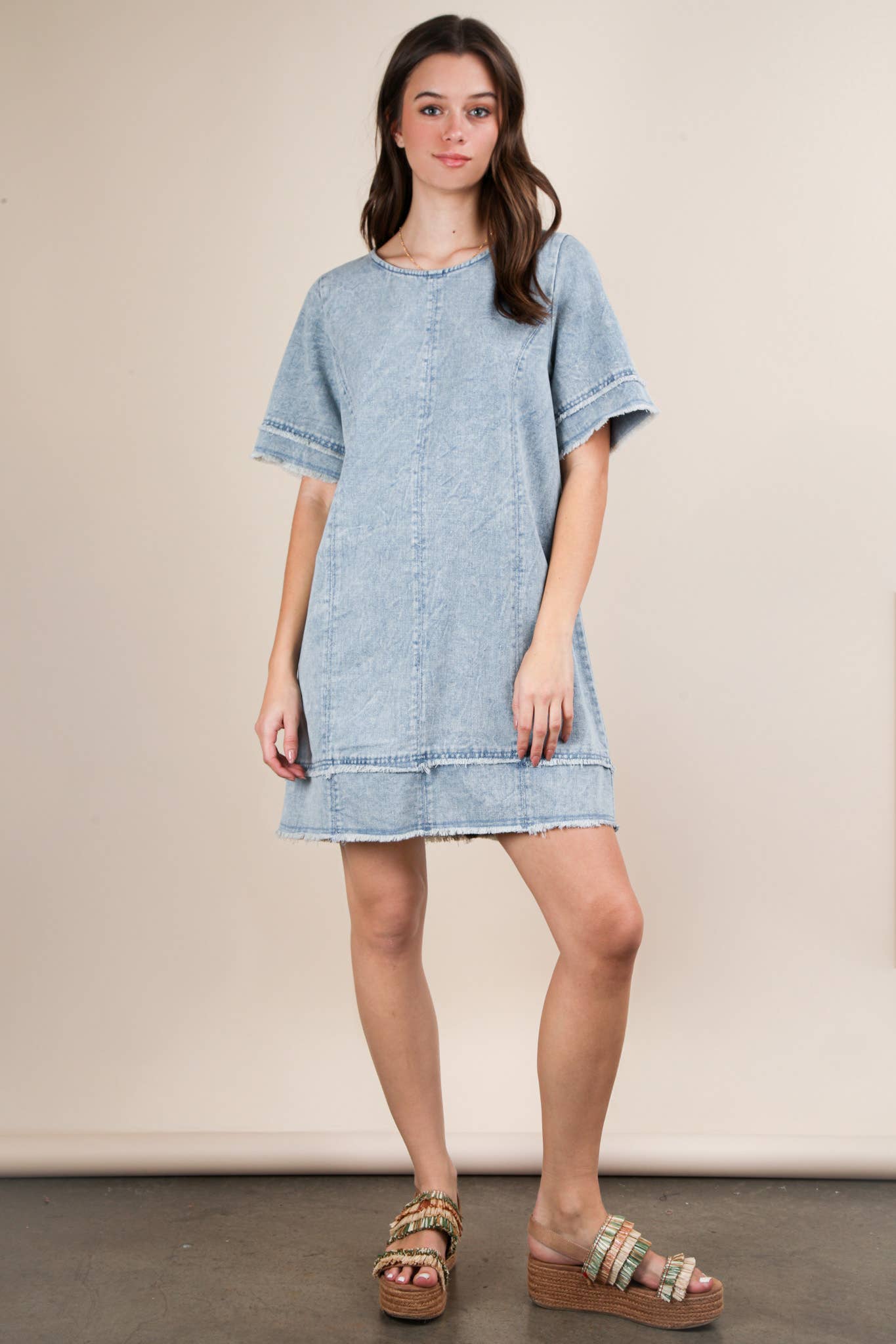 Washed Denim Shift Mini Dress