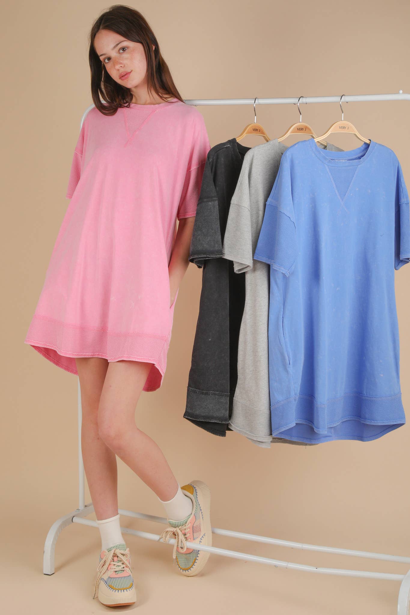Mineral Washed Comfy Casual Knit Mini Dress