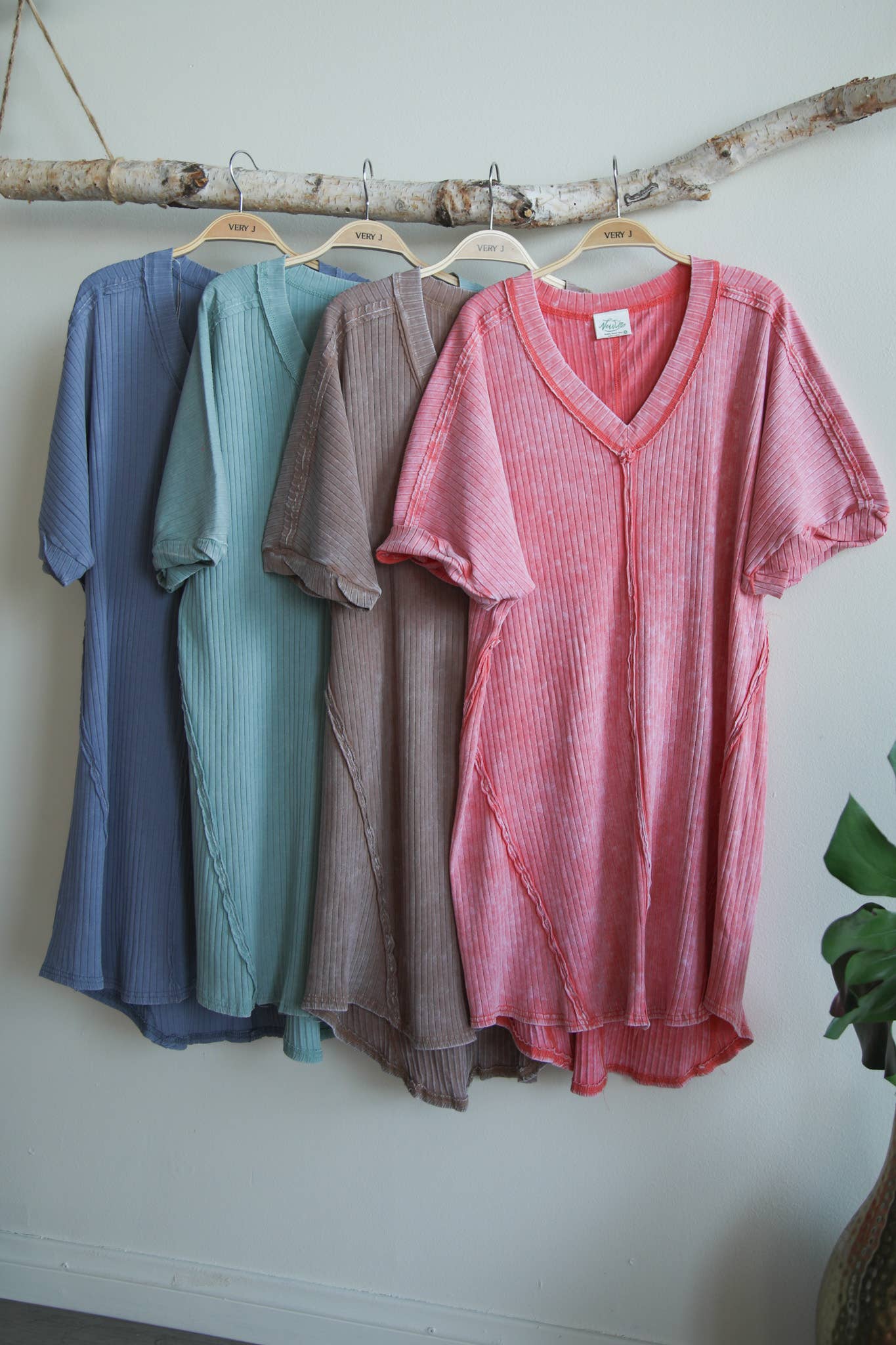 Mineral Washed Ribbed Knit Shift Mini Dress