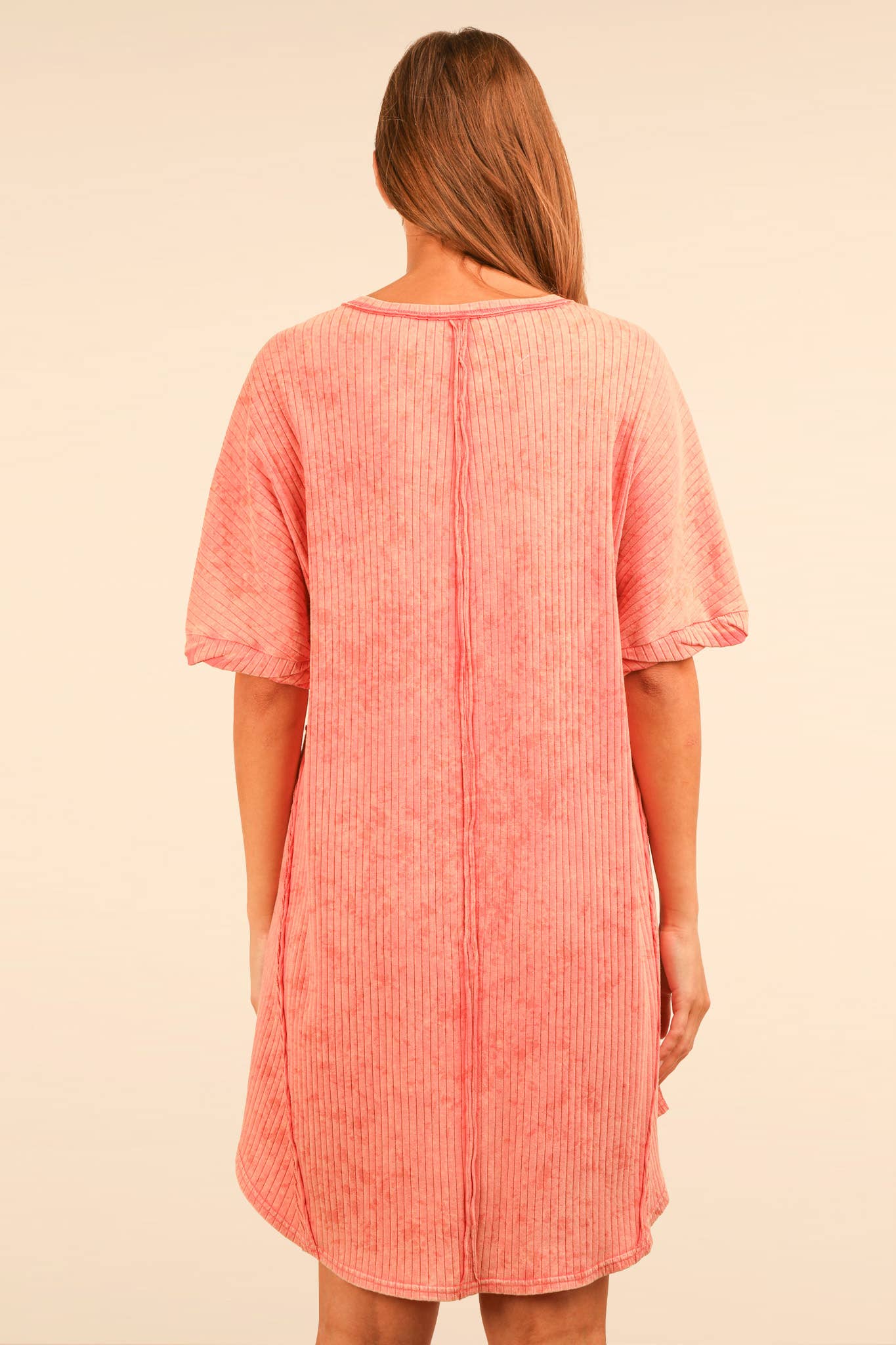 Mineral Washed Ribbed Knit Shift Mini Dress