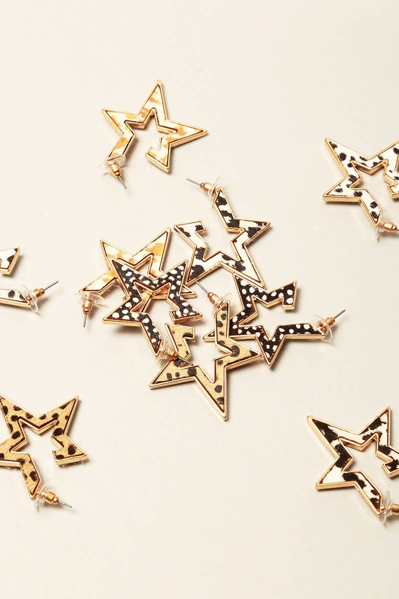 Star Shape Multi Animal Print Hoop Earrings