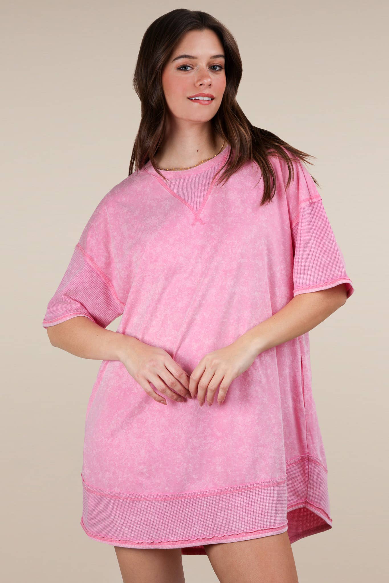 Mineral Washed Comfy Casual Knit Mini Dress