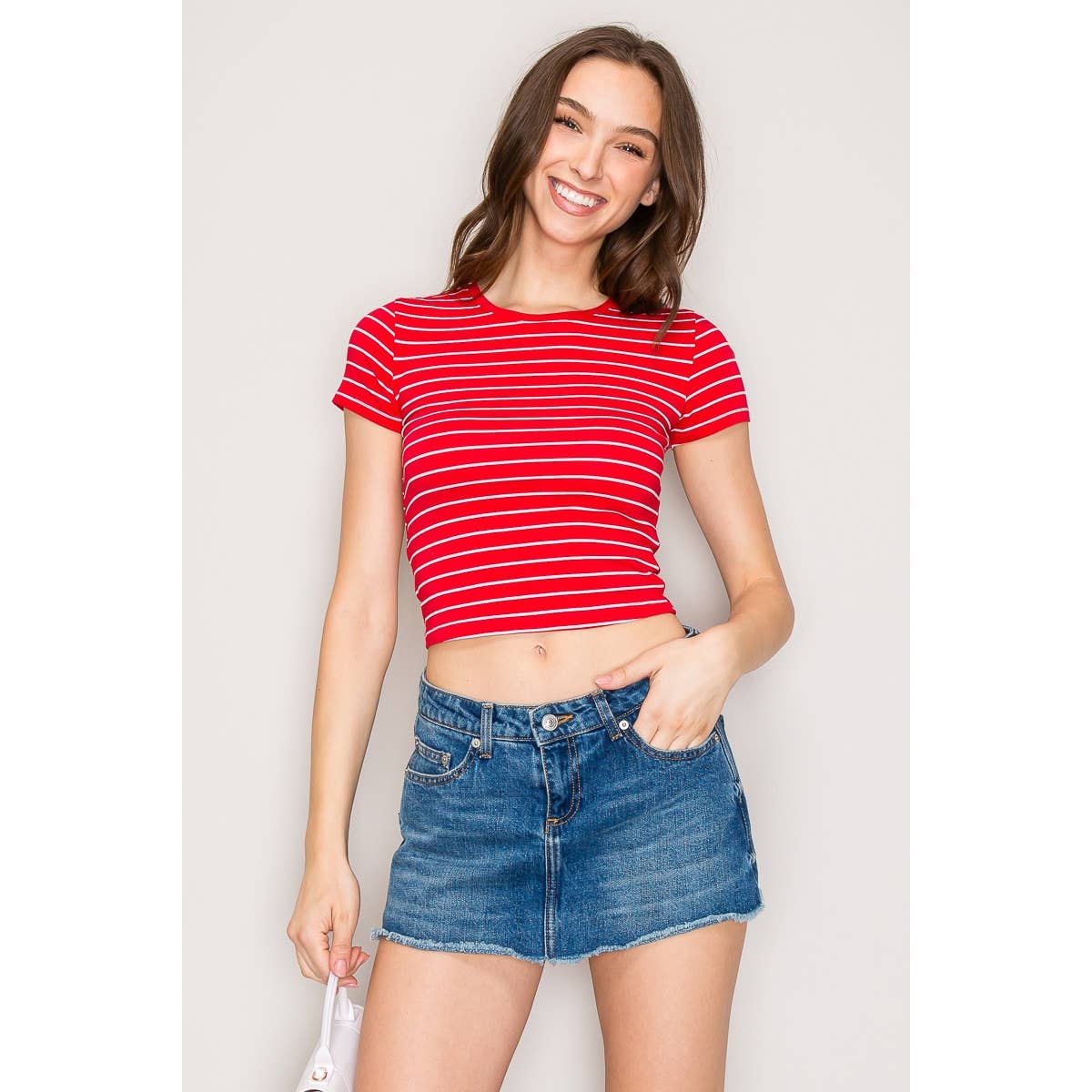 Striped Crew Neck Short Sleeve Cotton Jersey Top
