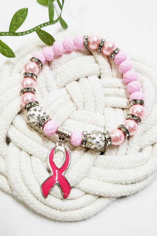 Breast Cancer Awareness Ribbon Charm Bracelet