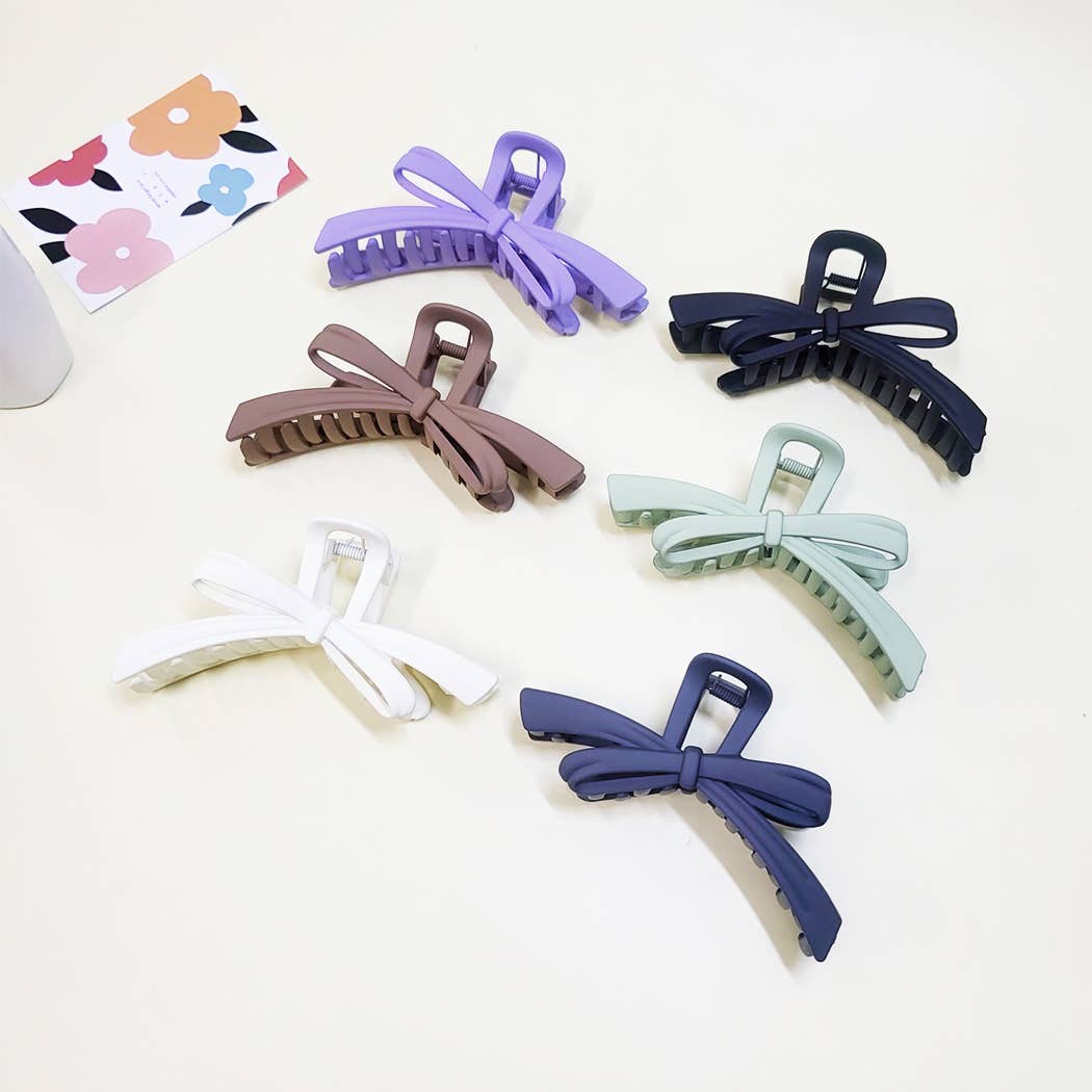 Matte Color Ribbon Shape Hair Claw Clip