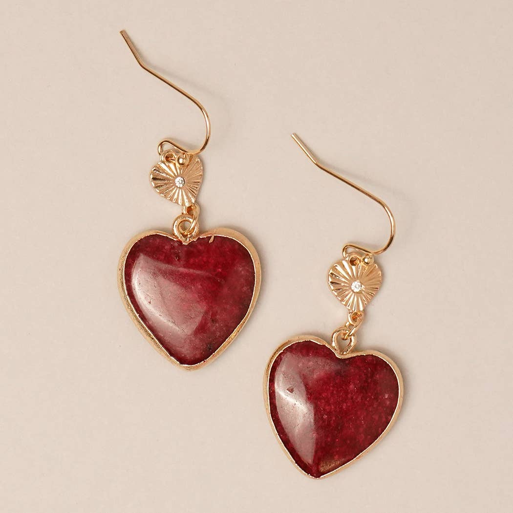 Heart-Shaped Semi-Precious Stone Hook Earring