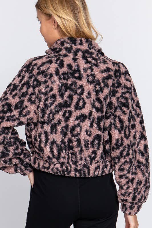 Long Sleeve Animal Print Faux Fur Jacket