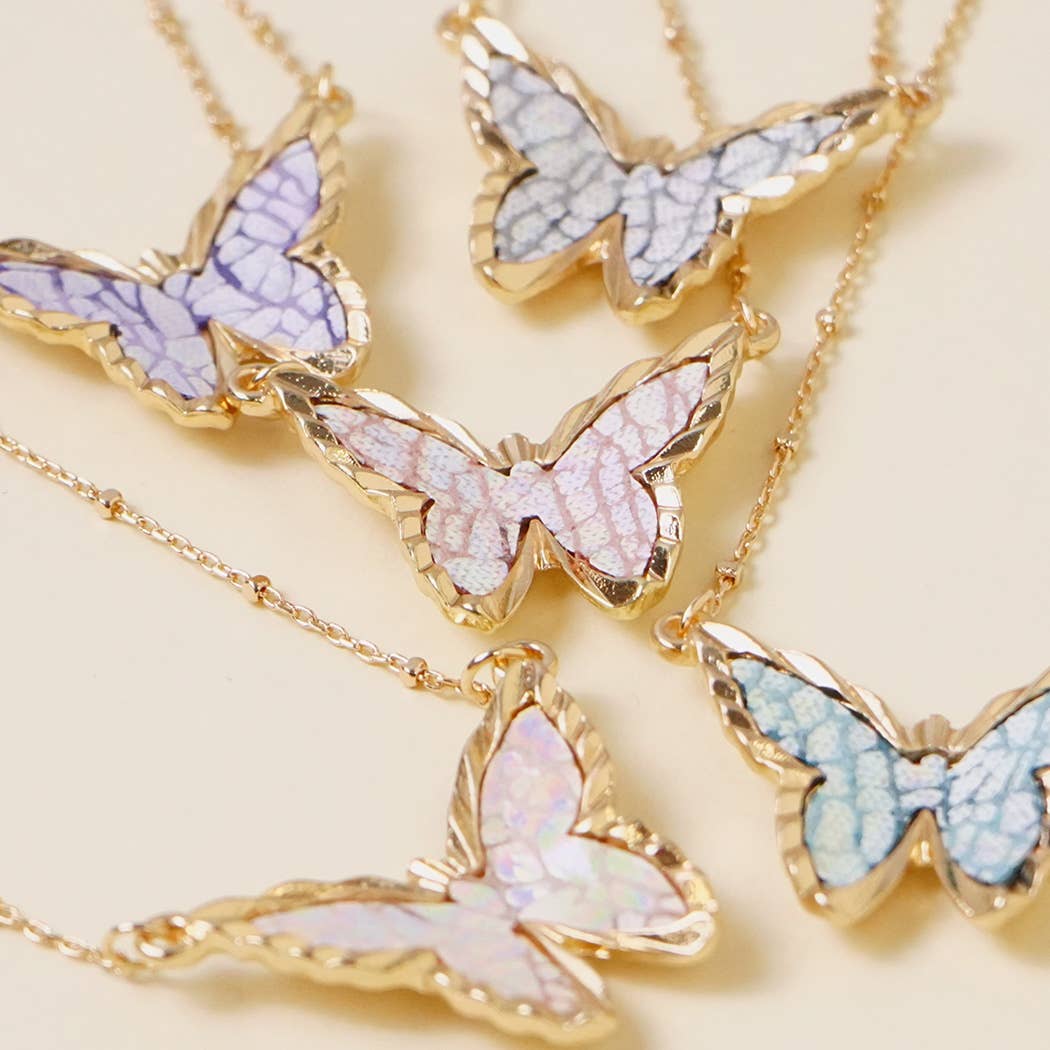 Leather Butterfly Pendant Necklace