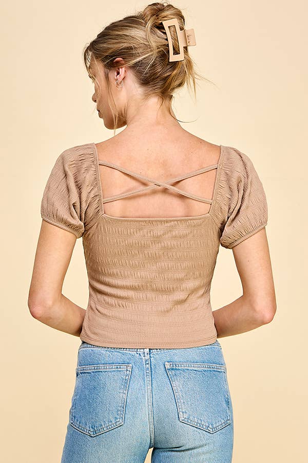 KNIT FRONT WITH TIE MID RISE CROP TOP