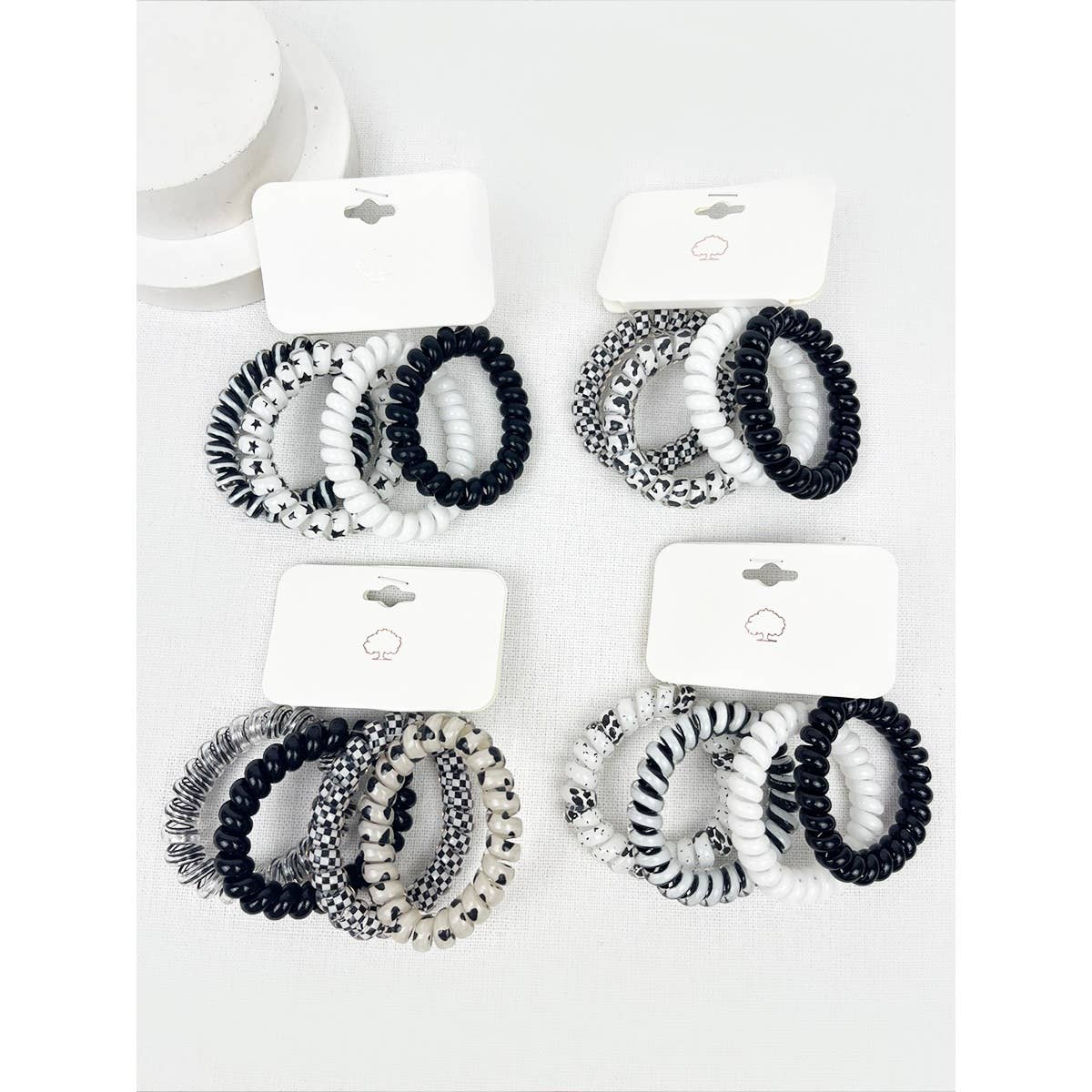 Black and White Multi Design Spiral Hair Ties