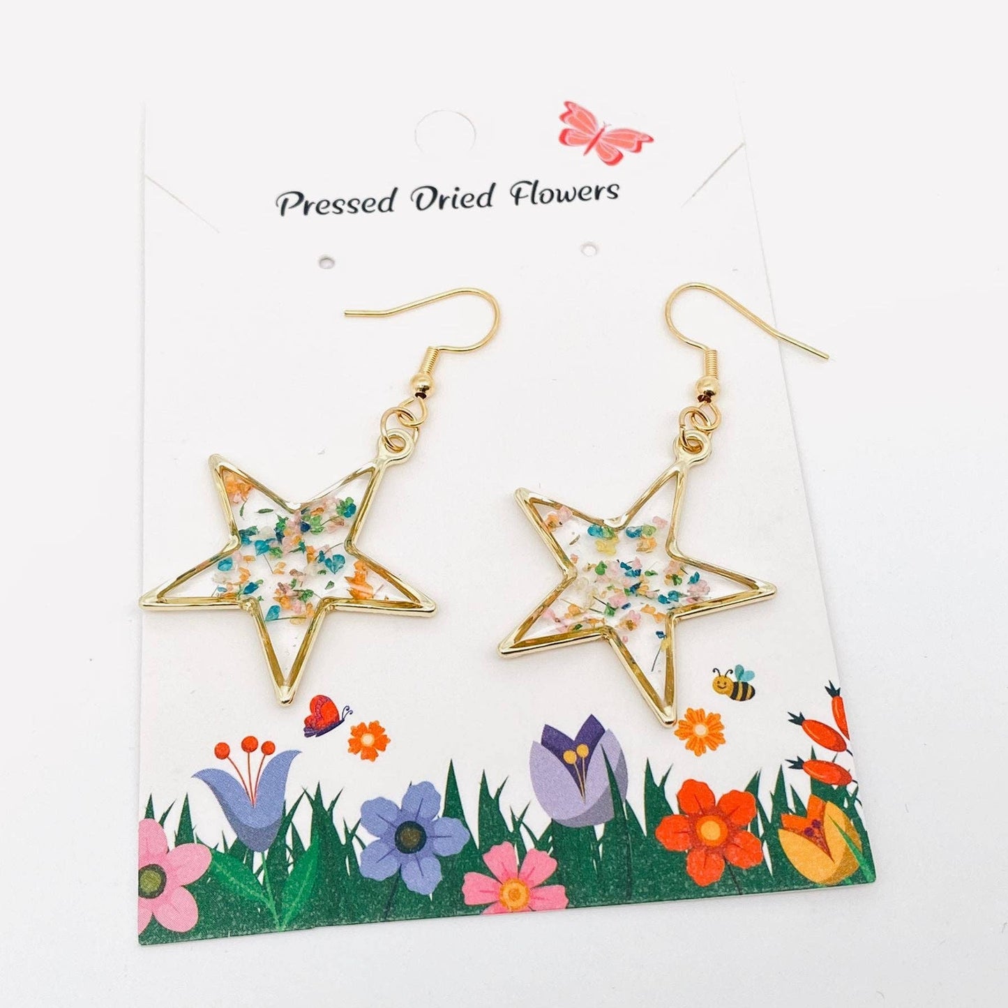 Floral Stars Genuine Dried Flower Dangle Earrings