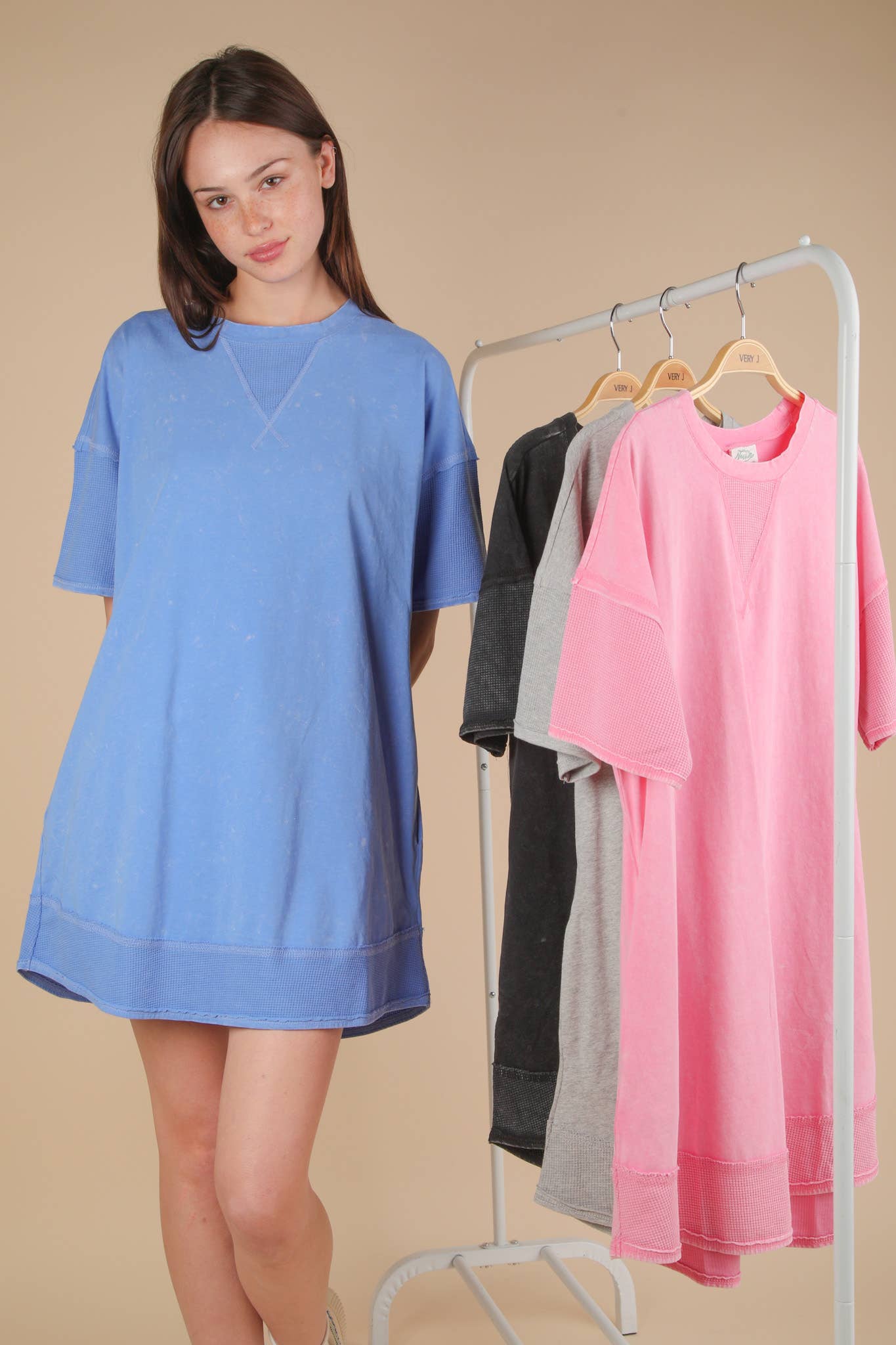 Mineral Washed Comfy Casual Knit Mini Dress