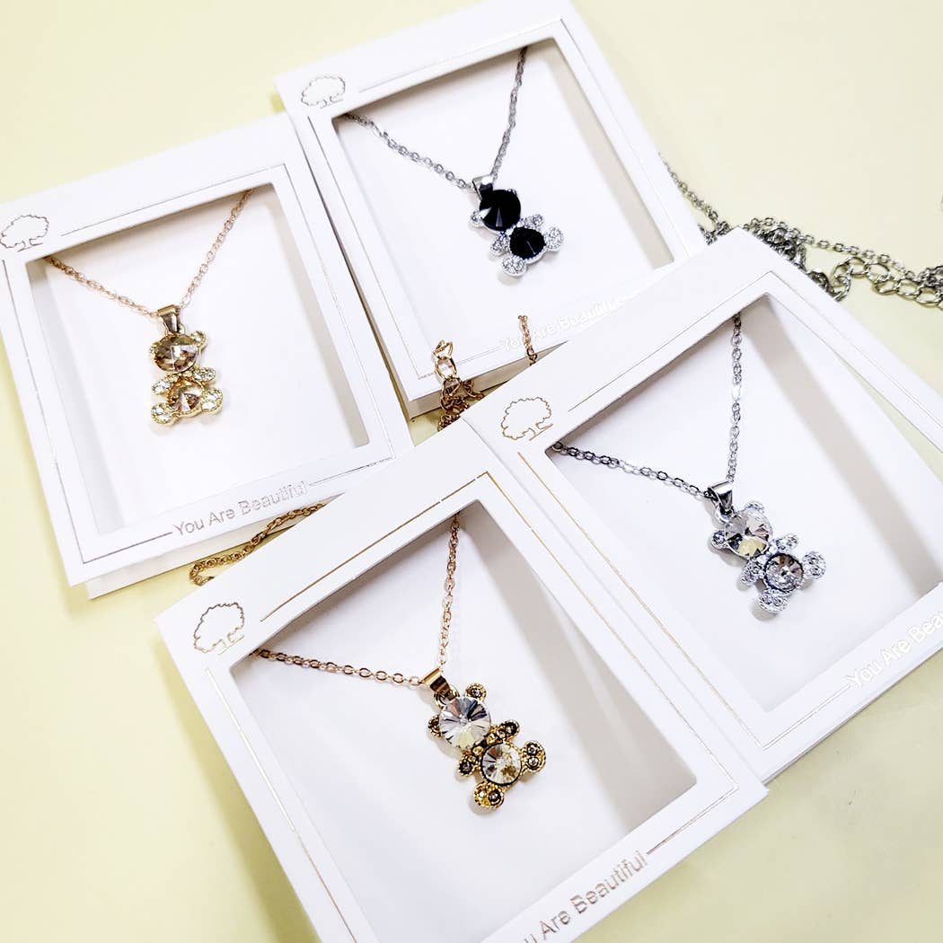 Rhinestone Bear Charm Necklace