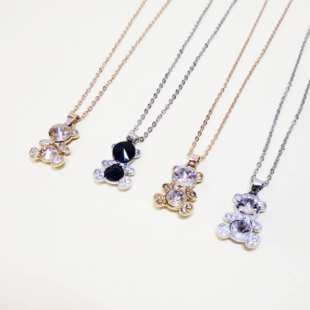 Rhinestone Bear Charm Necklace