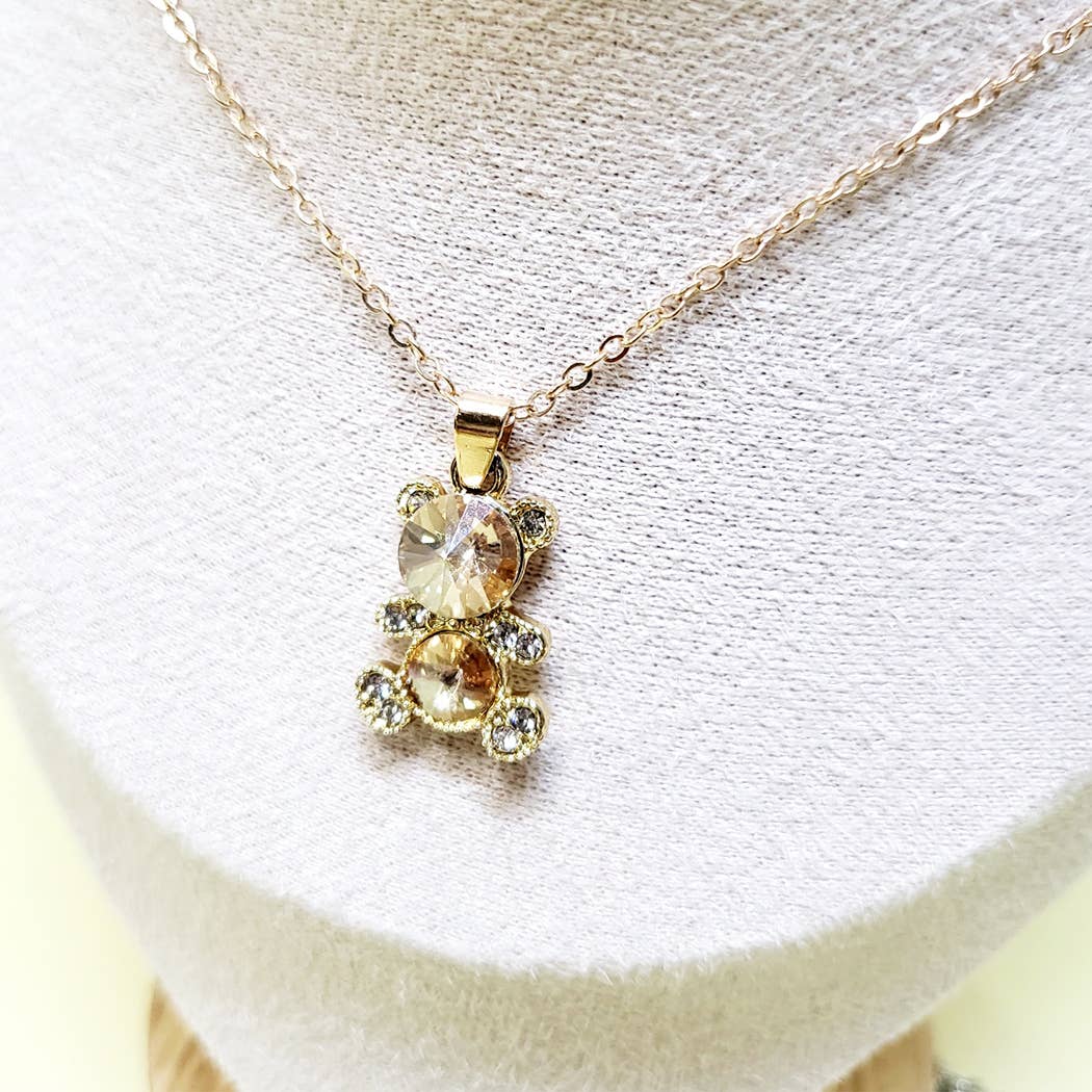 Rhinestone Bear Charm Necklace