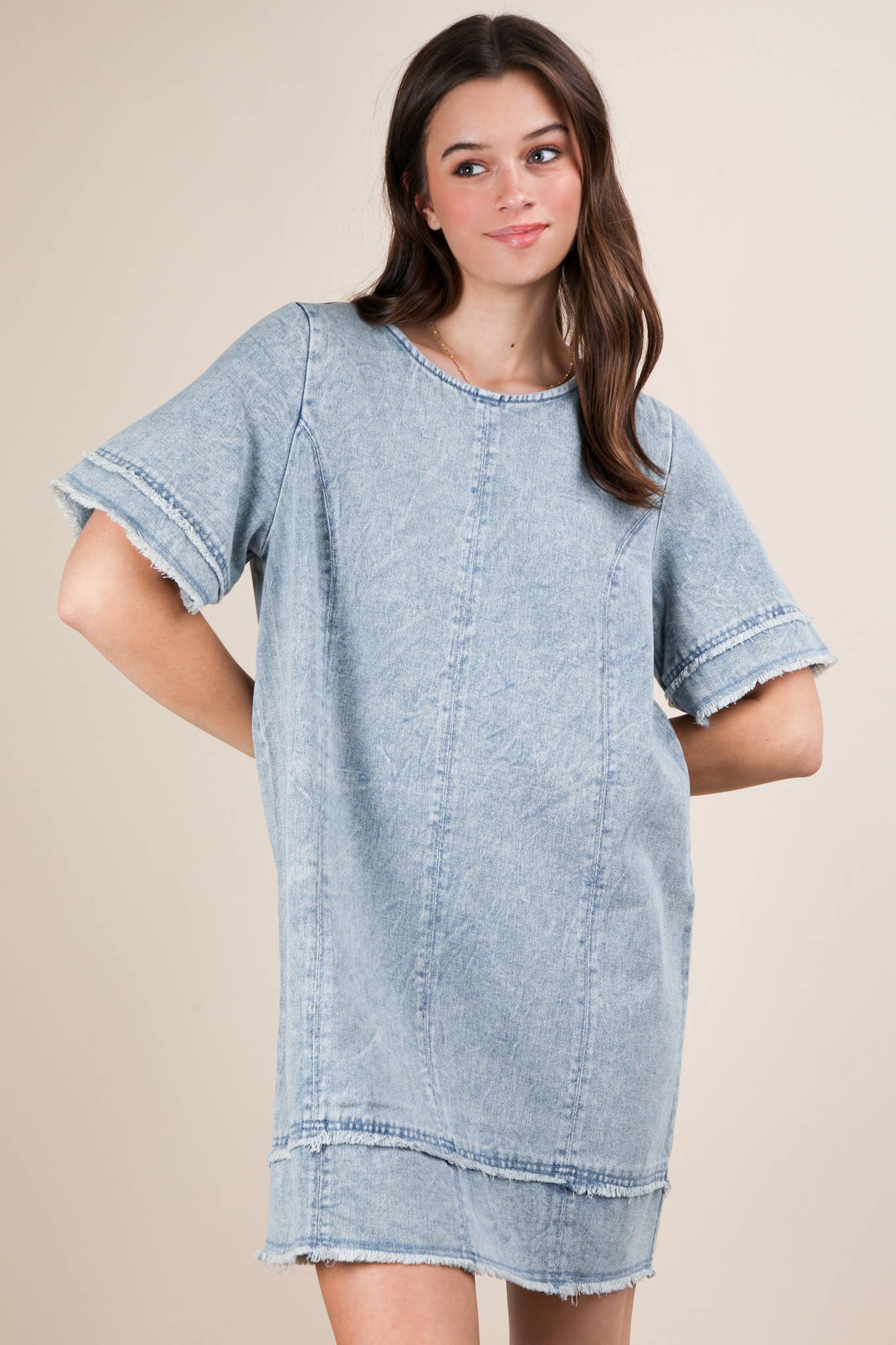 Washed Denim Shift Mini Dress