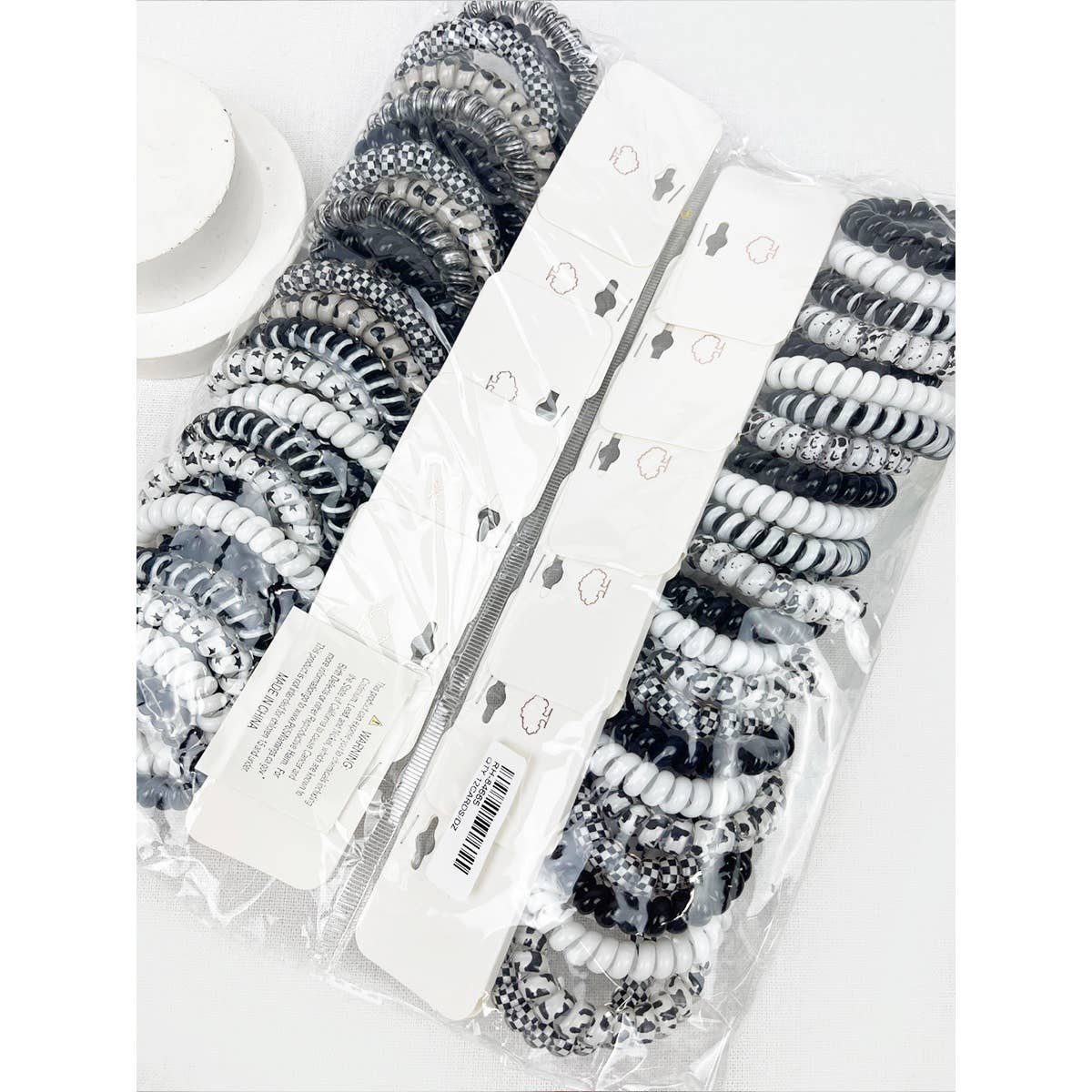 Black and White Multi Design Spiral Hair Ties