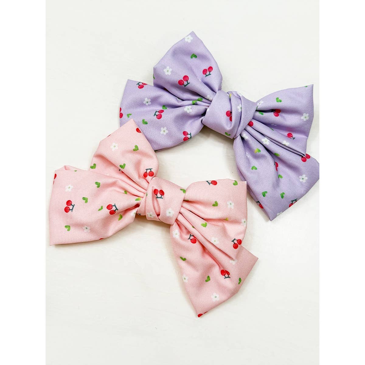 Double Layer Soft Tone Cherry Bow Hair Clips