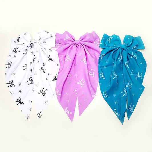 Ribbon Print Long Tails Hair Bow