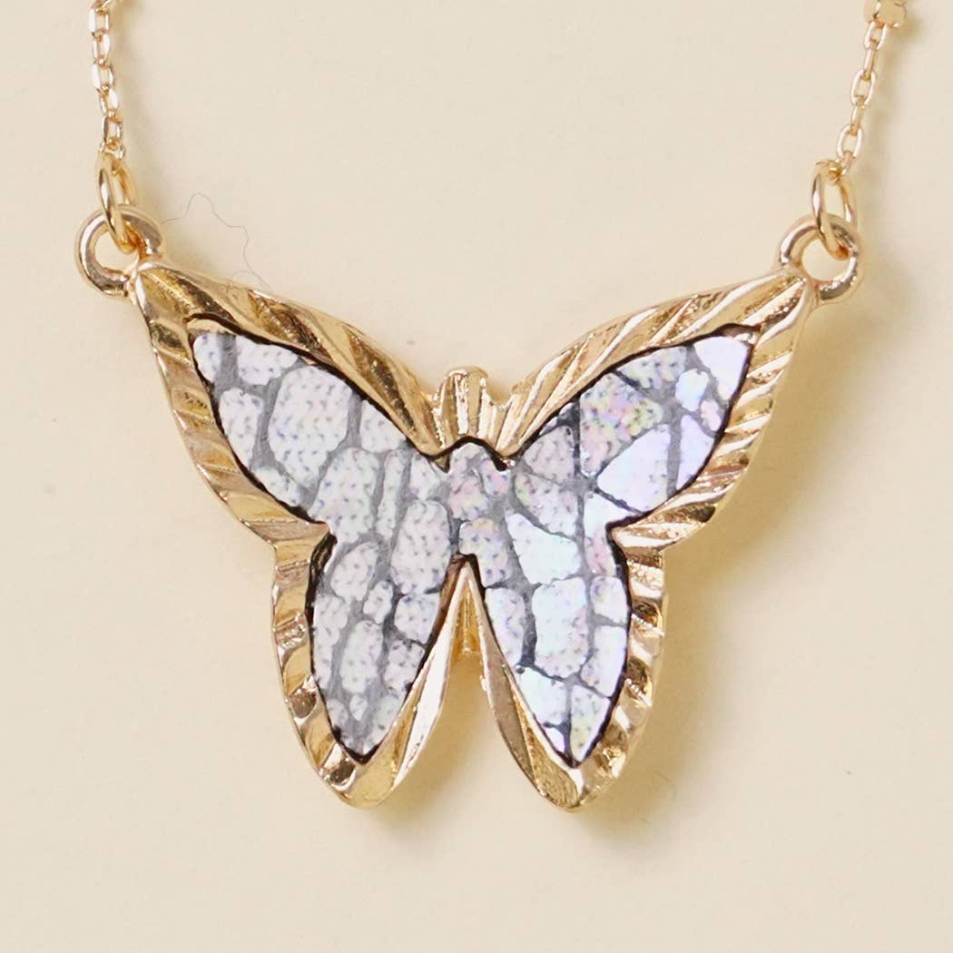 Leather Butterfly Pendant Necklace