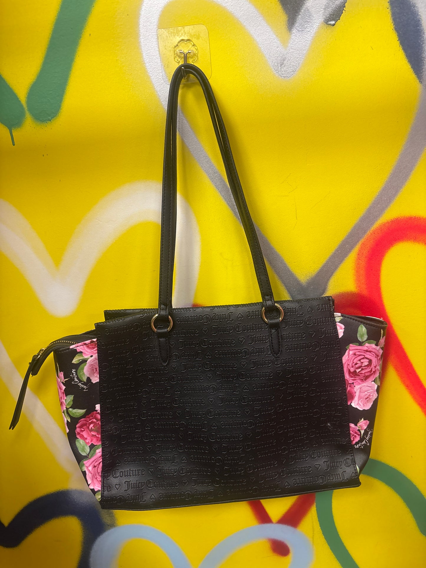 Juicy Couture Black and Rose Floral Satchel Bag, New with Tags