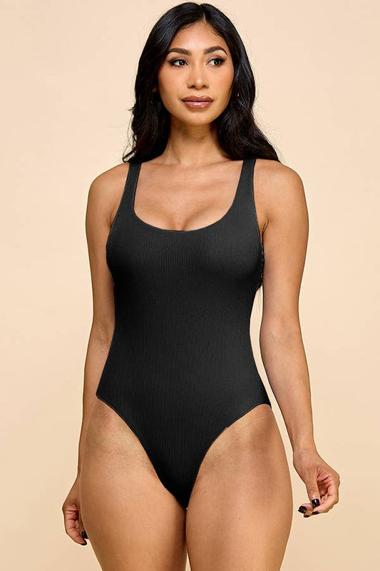 DOUBLE SCOOP NECK RIB DOUBLE LAYER TANK BODYSUIT