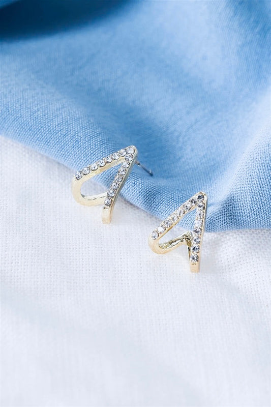 Up Pointed Gold Rhinestone Earrings