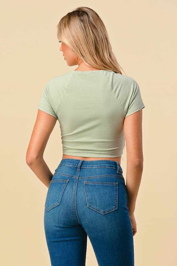 V-NECK RIB CROP TEE